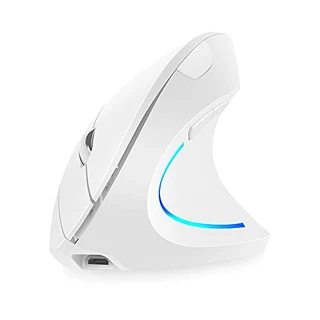 Henniu Mouse vertical sem fio 2.4G Rato ergonômico vertical recapável 3 níveis de DPI ajustáveis RGB Luz fluida Plug N Play, branco