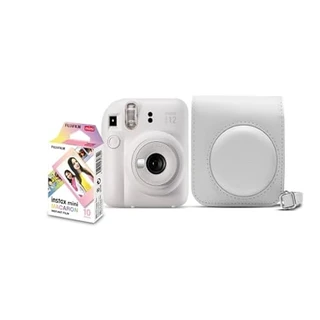 Kit Câmera Instax Mini 12 com pack 10 fotos Macaron e Bolsa Branco Marfim
