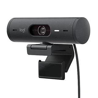 Webcam Full HD Logitech Brio 500 com Microfones Duplos com Redução de Ruídos, Proteção de Privacidade, Correção de Luz e Enquadramento Automático - Grafite