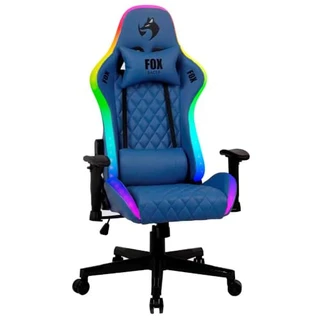Cadeira Gamer Fox Racer, até 130kgs, com RGB e Iluminação LED, com almofadas, Reclinável, Azul