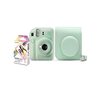 Kit Câmera Instax Mini 12 com pack 10 fotos Macaron e Bolsa Verde Menta