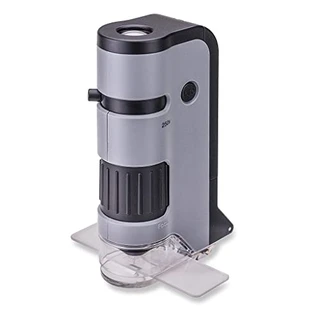 Microscópio de Bolso Carson MicroFlip 100x-250x c/LED, lanterna UV, base deslizante e clip para Smartphone, Cinza, Pequeno
