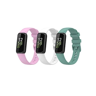 Lemspum Pulseiras esportivas compatíveis com Fitbit Inspire 3 Acessórios de substituição de monitor de saúde Pulseiras de silicone macio para relógio Inspire3 Fitness Tracker Pequeno 5,5" - 8,1", Branco/Lavanda/Selva