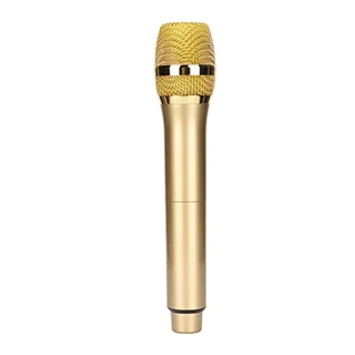 Microfone sem fio, sistema de microfone de mão dinâmico sem fio UHF profissional duplo de metal, para karaokê em casa, reunião, festa, igreja, dj, casamento(Ouro)