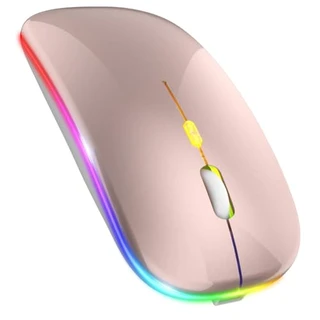 Mouse sem fio LED, mouse silencioso e fino recarregável 2,4 G portátil com receptor USB, 3 DPI ajustáveis para notebook, PC, laptop, computador, MacBook (Rosa)