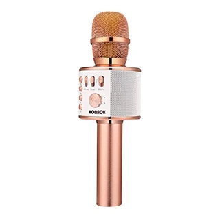 BONAOK Microfone de karaokê Bluetooth sem fio, 3 em 1, portátil, karaokê, microfone, alto-falante, máquina, festa em casa, aniversário para todos os smartphones PC (Q37 ouro rosa)