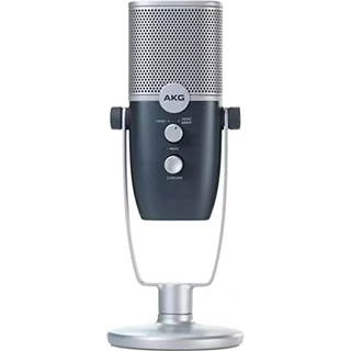 AKG Pro Audio Microfone condensador profissional USB-C Ara, modos de captura de áudio de padrão duplo para podcasts, blogs de vídeo, jogos e streaming, azul e prata