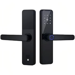 Fechadura Digital de Porta Inteligente Eletrônica de Embutir K7 Pro+ Bluetooth Desbloqueio por Biometria, Senha, Cartão, Chave e Remotamente pelo App Compatível Tuya Encaixe Quadrado Funciona com 4 Pilhas AAA - Preta