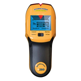 Zircon MultiScanner A250 Localizador de pinos tudo-em-um/detector de metais/detecção e scanner de fio AC ao vivo, amarelo