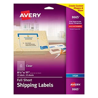 Avery Etiquetas foscas transparentes para impressoras a jato de tinta, 21,5 x 28 cm, 25 etiquetas (8665)