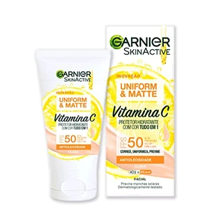 Protetor Hidratante Facial Garnier Uniform & Matte Vitamina C FPS 50 Cor Clara, 40g