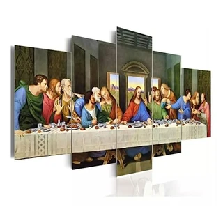 Quadro Decorativo Santa Ceia Jesus Apóstolos Mosaico Religioso 5 Peças