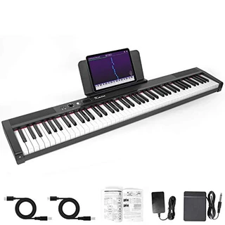 Kmise Teclado eletrônico semitransparente digital de piano 88 com suporte de música, fonte de alimentação, pedal sustentável, Bluetooth, MIDI, para iniciantes profissionais em casa/palco