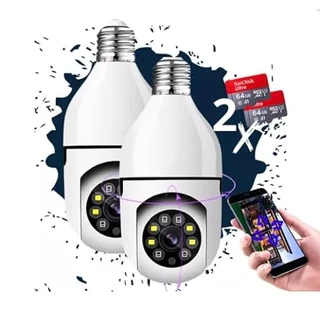B0CM2JPN7X - Kit 2 Câmeras Segurança Lâmpada + 2 Cartões De Mem