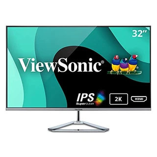 ViewSonic Monitor widescreen IPS 1440p sem moldura com HDMI DisplayPort e Mini DisplayPort, Prata, 32-Inch, VX3276-2K-MHD