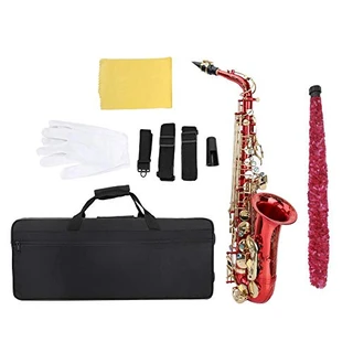 Conjunto de várias tintas com padrões esculpidos saxofone alto com luvas, tiras de pano, caixa de pincel e mais (vermelho) instrumento de sopro
