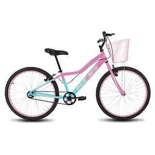 Bicicleta Infantil Feminina Aro 24 KOG Alumínio Com Cestinha,Azul Degrade e Branco