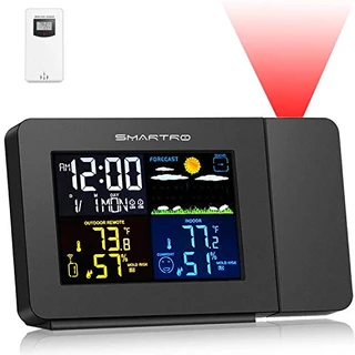 SMARTRO Despertador de projeção SC91 para quartos com estação meteorológica, termômetro interno e externo sem fio, higrômetro de monitor de umidade de temperatura