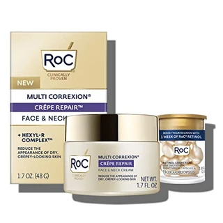 RoC Crepe Repair Anti-Envelhecimento Hidratante Facial Diário & Creme firmador de Pescoço (50 ml) Cápsulas de Retinol Suavização de Rugas (7 CT), Tratamento de Cuidados com a Pele