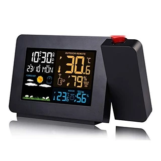 Despertador de projeção com sensor externo, estação meteorológica pessoal para quarto, projetor relógio regulável duplo alarmes LCD, 12/24H