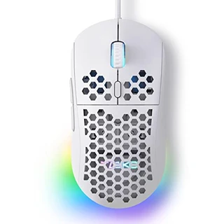 Mouse Gamer TMKB Falcon M1SE Ultraleve Honeycomb, sensor óptico de 12800DPI de alta precisão, 6 botões programáveis, RGB personalizável, mouse ergonômico para jogos com fio - branco fosco