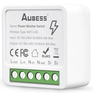 Mini Interruptor Inteligente Aubess Wi-Fi 16A Tuya: Monitor de Energia Integrado e Compatível com Alexa & Google
