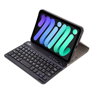WB Capa com teclado para iPad Mini 6 8.3" Polegadas Couro Preto com duração de até 35 horas de bateria