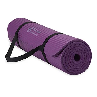 Gaiam Essentials Tapete grosso para ioga fitness e exercício com alça de transporte fácil, roxo, 182 cm C x 61 cm L x 60 cm de espessura, 10 mm