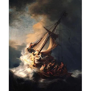 Cristo na Tempestade do Mar da Galiléia de Rembrandt - 30x37 - Tela Canvas Para Quadro