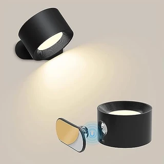 Domary Luzes de parede LED giratórias em 360 ° Lâmpada de cabeceira com controle de botão de arandela recarregável magnética com 3 temperaturas de cor e 3 brilhos, para quarto, galeria
