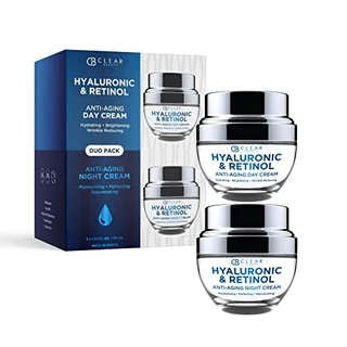 Clear Beauty Hyaluronic & Retinol Creme hidratante diurno/noturno antienvelhecimento – Conjunto duplo econômico