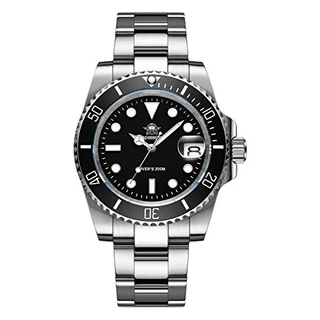 ADDIESDIVE Relógio de mergulho de quartzo masculino mergulhador 200 m, mostrador preto, pulseira de aço inoxidável luminosa