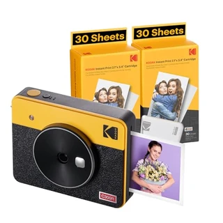 Câmera Instantânea e Impressora Fotográfica Kodak Mini Shot 3 Retro (60 folhas) 7,6 x 7,6 cm, compatível com iOS e Android, Bluetooth, tecnologia 4PASS de foto de verdade em alta definição e acabamento laminado - amarelo