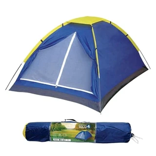 Tenda Barraca Iglu Para 4 Pessoas Camping Acampamento Com Bolsa Azul De Transporte E Mosquiteiro Resistente A Água 2,10 x 1,30m LINHA PREMIUM