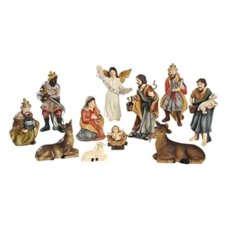 Estatuetas em Natal, estatuetas presépio em resina colorida, conjunto enfeites natal para decoração férias internas, decorações religiosas Natal cristão (conjunto 11 peças)