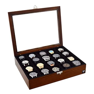 Porta-Relógios Total Luxo Madeira Maciça 20 Divisórias
