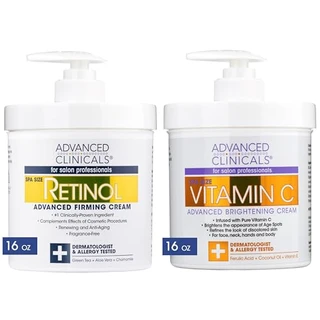 Advanced Clinicals Creme corporal Retinol + loção hidratante com vitamina C, conjunto de cuidados com a pele, cremes para o corpo e rosto antienvelhecimento reduzem rugas, linhas finas