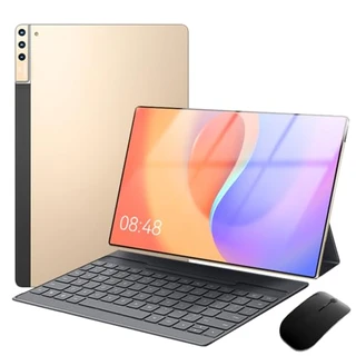 2 em 1 Tablet com Case, Teclado e Mouse, 10,1 polegadas Tablet Android 12 Tablet, 8GB + 256GB, WiFi, Bluetooth, GPS, Bateria 7000mAh, Tablets HD Touchscreen (Dourado: Teclado+Mouse)