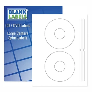Etiquetas para CD/DVD da Blank Labels - Compatível com modelo 5931 - Permanente Branco Fosco - Garantia de jato de tinta e laser - Fácil de descascar - Feito nos EUA - 50 folhas - 100 etiquetas de disco e 200 etiquetas de coluna