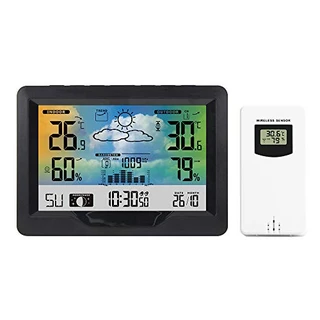 Estação meteorológica sem fio Estação de previsão do tempo com tela colorida e sensor externo medidor digital de temperatura e umidade