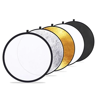 Etekcity Refletores de luz refletor de fotografia 5 em 1 de 24" (60 cm) para fotografia refletor de foto multidisco dobrável com bolsa - translúcido, prata, dourado, branco e preto