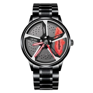 BOYADKA Relógios de carro para homens, relógio giratório com movimento de quartzo japonês, relógio de pulso à prova d'água de aço inoxidável com design de corrida de cubo de aro de carro para