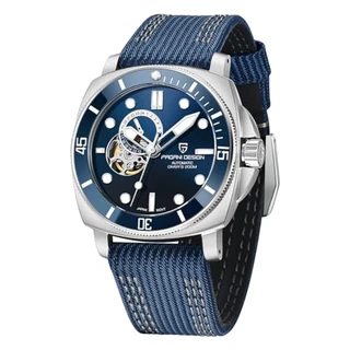 Pagani Design 1736 Relógio mecânico turbilhão automático Japão NH39 pulseira de couro de vidro safira 200 metros, relógio de mergulhador esportivo masculino, Couro azul, esportes, moda