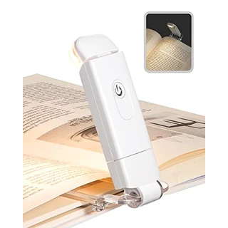 DEWENWILS Luz de livro recarregável por USB, branco quente, brilho ajustável para proteção ocular, luz de marcador de livro portátil com clipe de LED para leitura na cama, carro (branco)