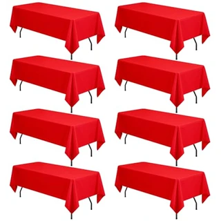 Lumaycens Pacote com 8 toalhas de mesa retangulares vermelhas, 228 x 32 cm, toalha de mesa vermelha para mesas retangulares de 1,8 m, lavável, poliéster, toalha de mesa para recepção de casamento,