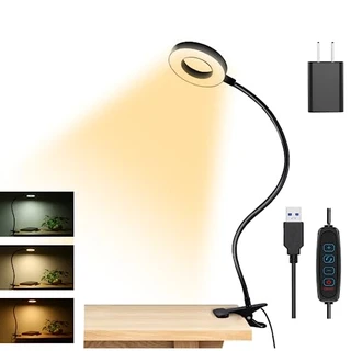 Dpower Luzes de leitura com clipe, lâmpada de mesa USB de 48 LED com 3 modos de cor, 10 brilho, luz de grampo de livro de proteção ocular, lâmpada de grampo de pescoço de ganso flexível