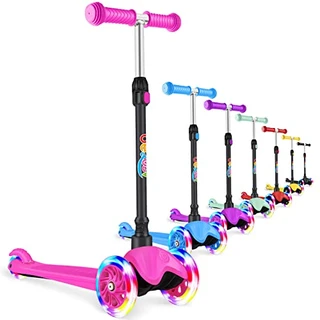 Beleev Scooter A1 para crianças de 2 a 6 anos, scooter de 3 rodas para meninos e meninas, 4 altura ajustável, inclinação a direção, rodas iluminadas, fácil de montar, scooter leve para crianças (rosa)