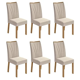 Conjunto 6 Cadeiras Estofadas Apogeu Móveis Lopas Amêndoa Clean/linho Rinzai Bege