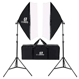 SOU FOTO Kit de Iluminação Softbox Duplo Para Estúdios Fotografia e Video | 2x Softboxes 50x70cm, 2x Tripés de 2m e Bolsa Transporte | Modelo Doppio