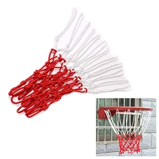 Garneck Rede de basquete de substituição, rede de basquete resistente de substituição de rede de basquete de nylon trançado profissional para todos os climas internos ou externos serve em rede padrão de 12 voltas vermelha